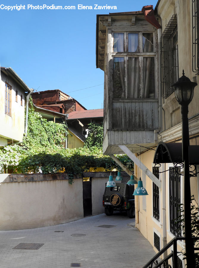 Railing, Alley, Alleyway, Road, Street, Town, Building