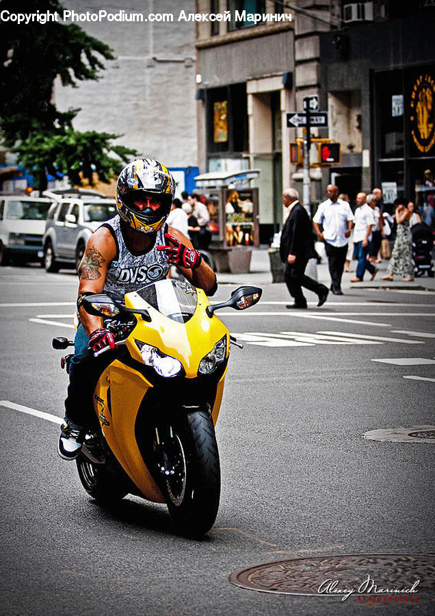 People, Person, Human, Plant, Potted Plant, Motor, Motorcycle