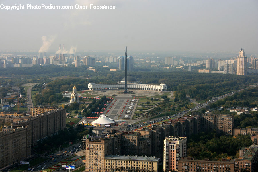 Aerial View, City, Downtown, Metropolis, Urban, Architecture, Bell Tower