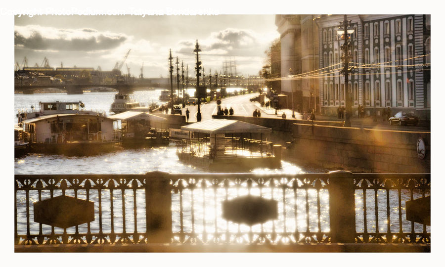 Collage, Poster, Flood, Building, City, High Rise, Cruise Ship