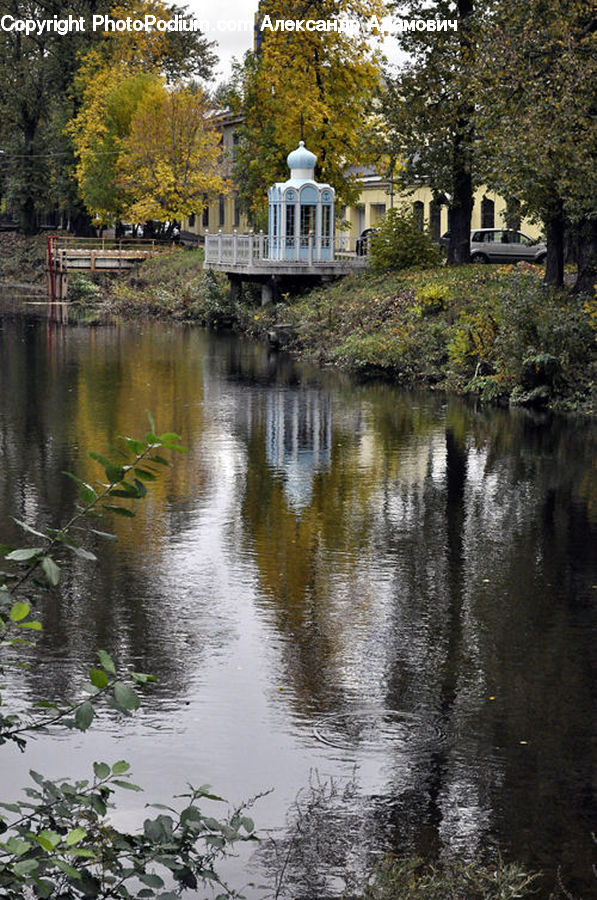 Plant, Potted Plant, Outdoors, Pond, Water, Gazebo, Architecture
