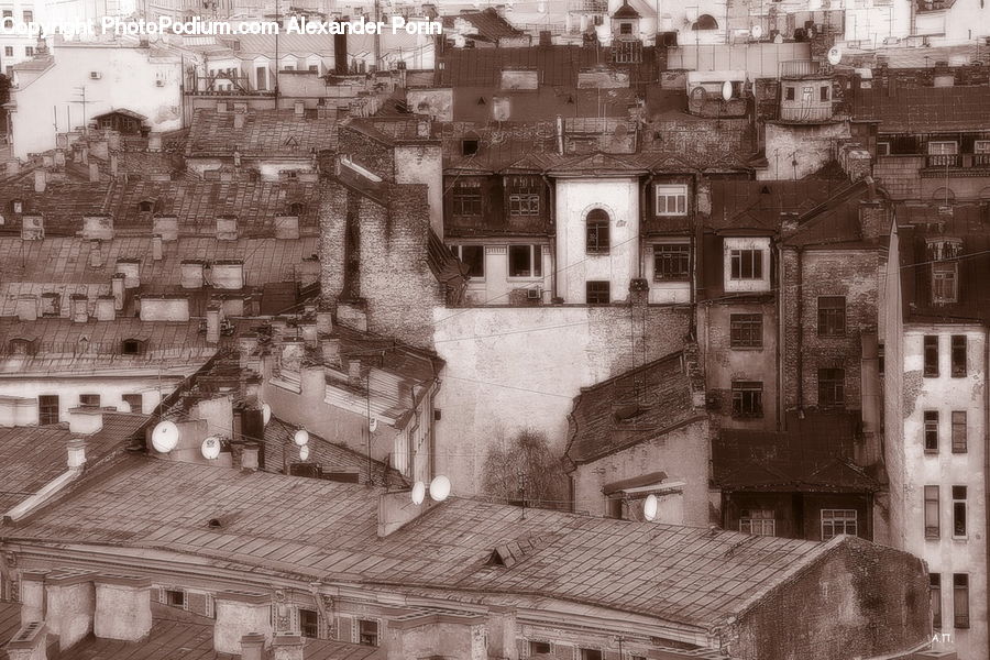 Building, Downtown, Town, Brick, Architecture, Court, Drawing