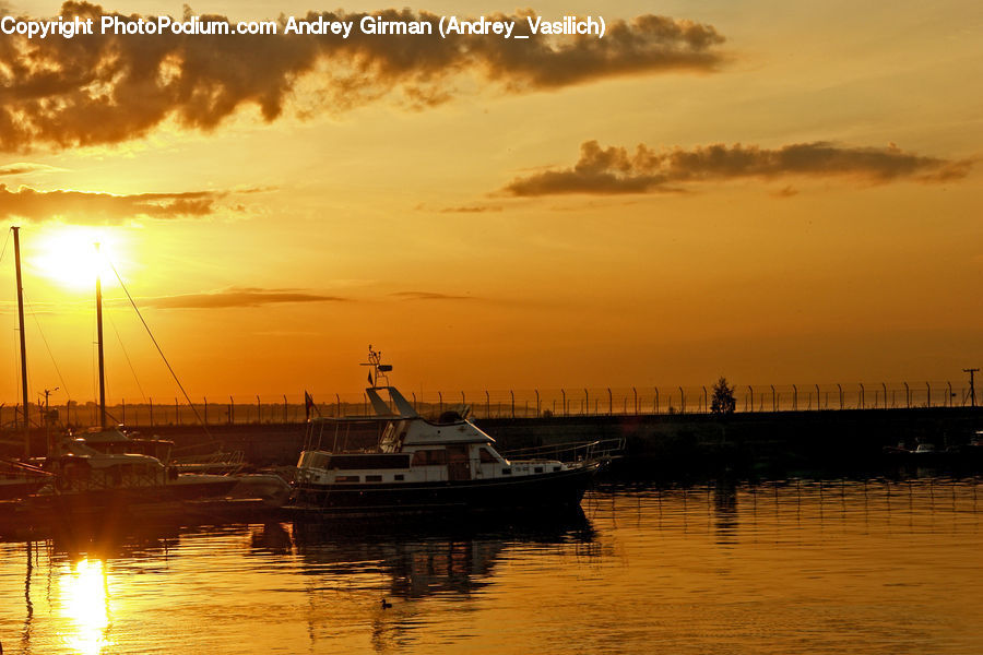 Boat, Yacht, Watercraft, Dawn, Dusk, Red Sky, Sky