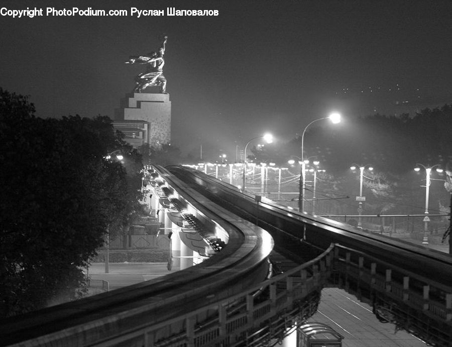 Bridge, City, Downtown, Urban, Intersection, Road, Bench