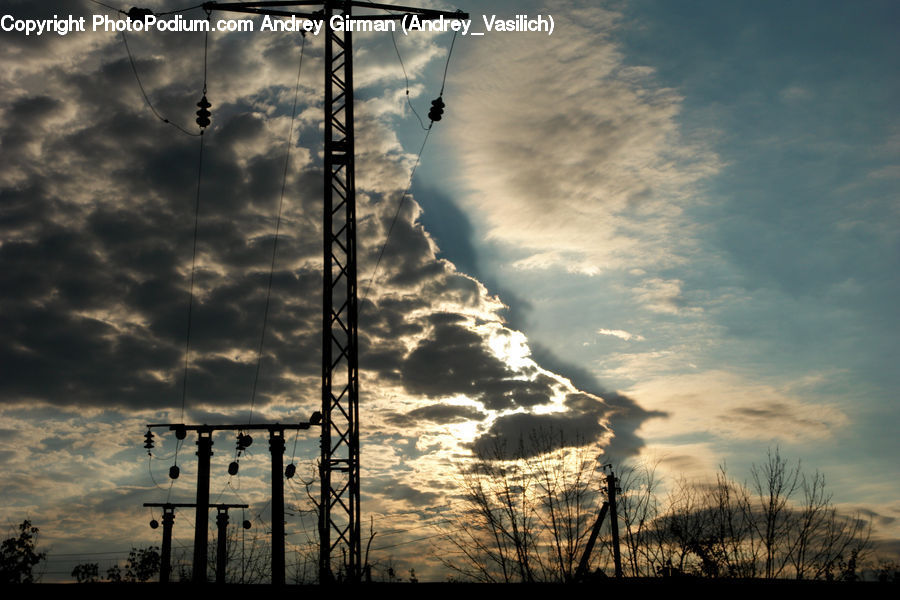 Cable, Electric Transmission Tower, Power Lines, Azure Sky, Cloud, Outdoors, Sky