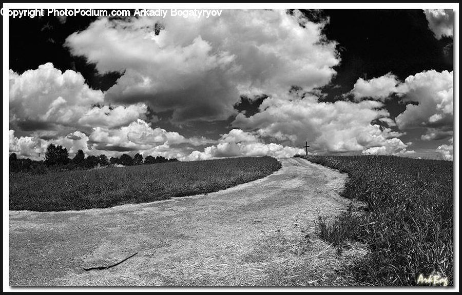 Cloud, Cumulus, Sky, Collage, Poster, Asphalt, Tarmac
