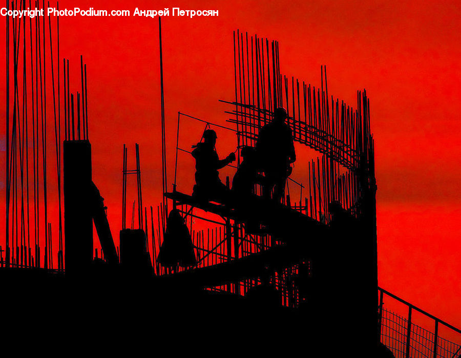 People, Person, Human, Silhouette, Samurai, Railing, Construction
