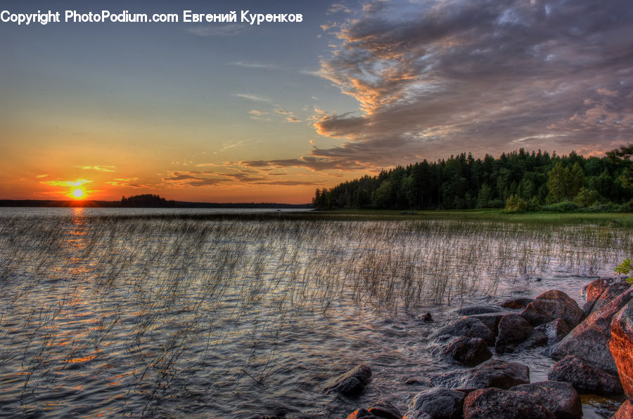 Lake, Outdoors, Water, Dawn, Dusk, Red Sky, Sky