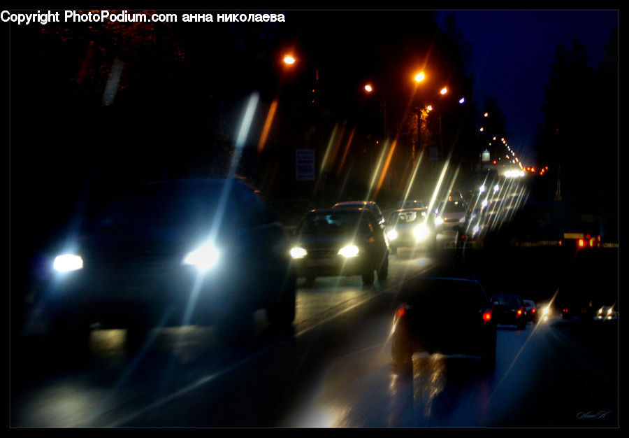 Headlight, Light, Tunnel, Road, Intersection, Lighting, Night
