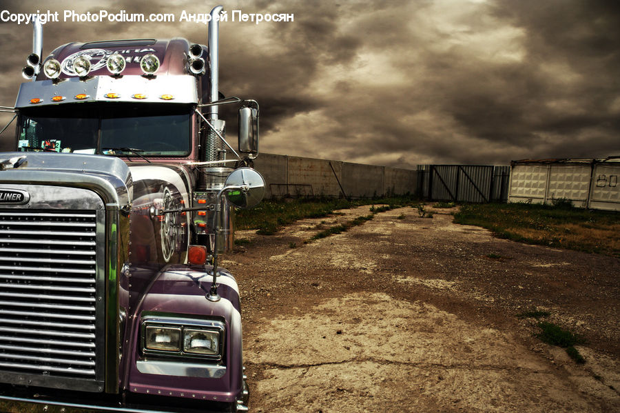 Trailer Truck, Truck, Vehicle, Automobile, Car, Dirt Road, Gravel