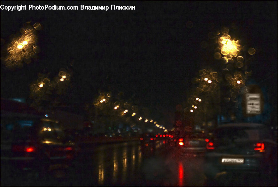 Traffic Jam, Automobile, Car, Vehicle, City, Downtown, Night