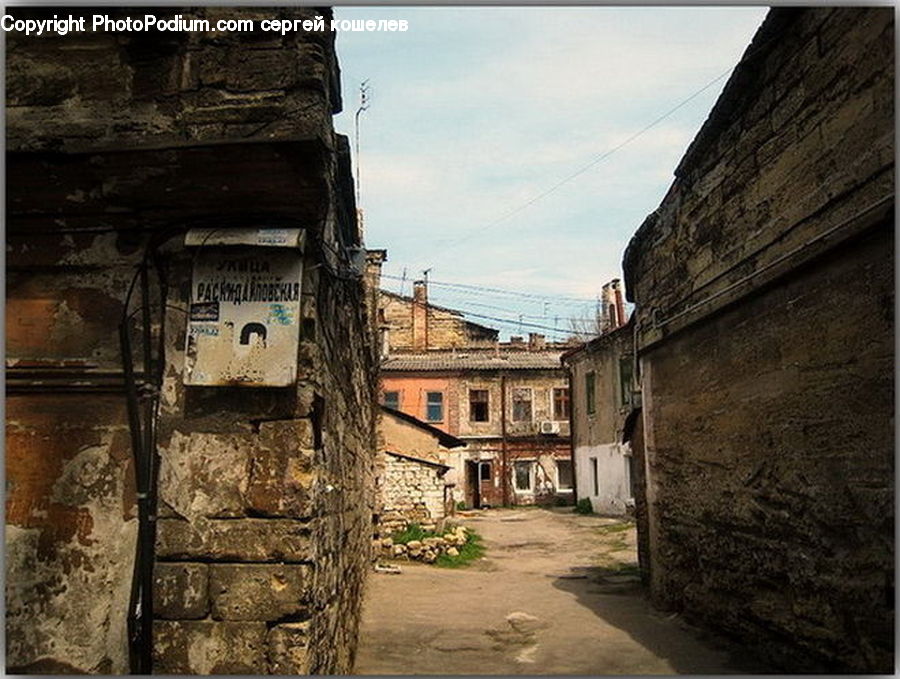 Alley, Alleyway, Road, Street, Town, Sign, Building