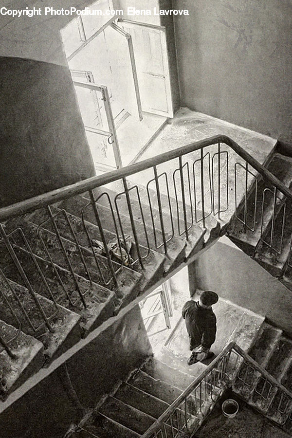 Banister, Handrail, Staircase, Person, Worker, Alley, Alleyway