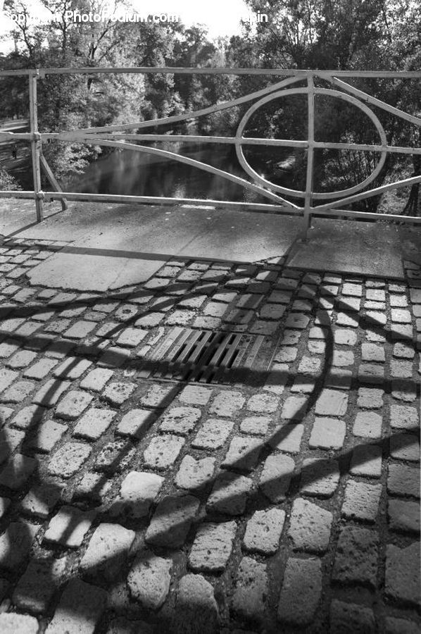 Bench, Intersection, Road, City, Downtown, Urban, Park