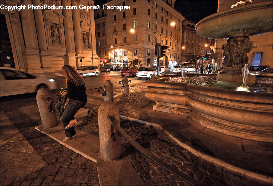 People, Person, Human, Fountain, Water, Architecture, Downtown