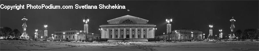 Architecture, Column, Parthenon, Temple, Worship, Night, Outdoors