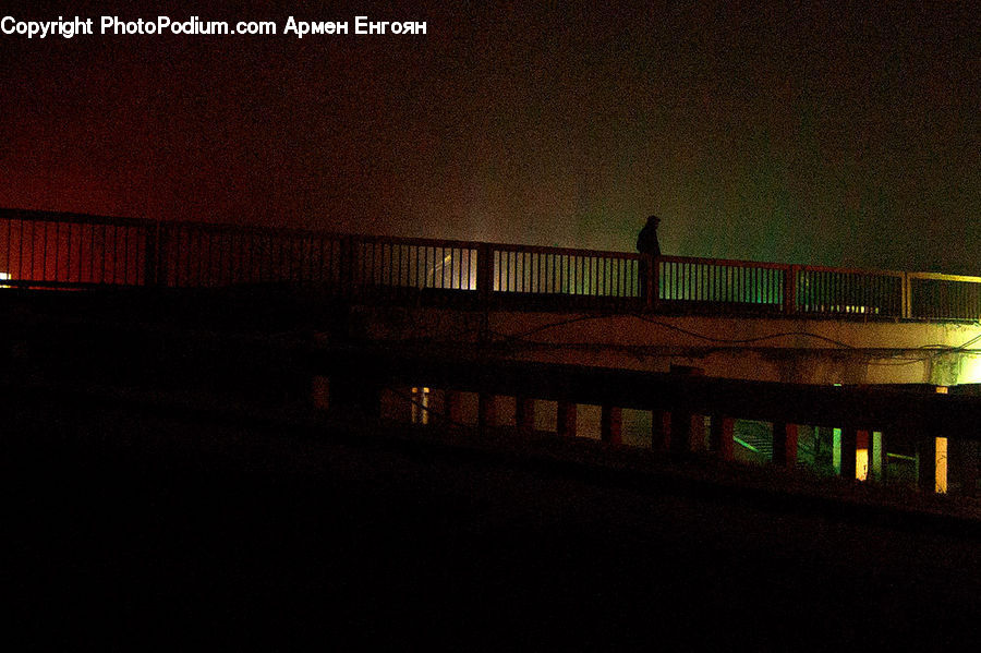 Freeway, Overpass, Bench, Night, Outdoors, Apartment Building, Building