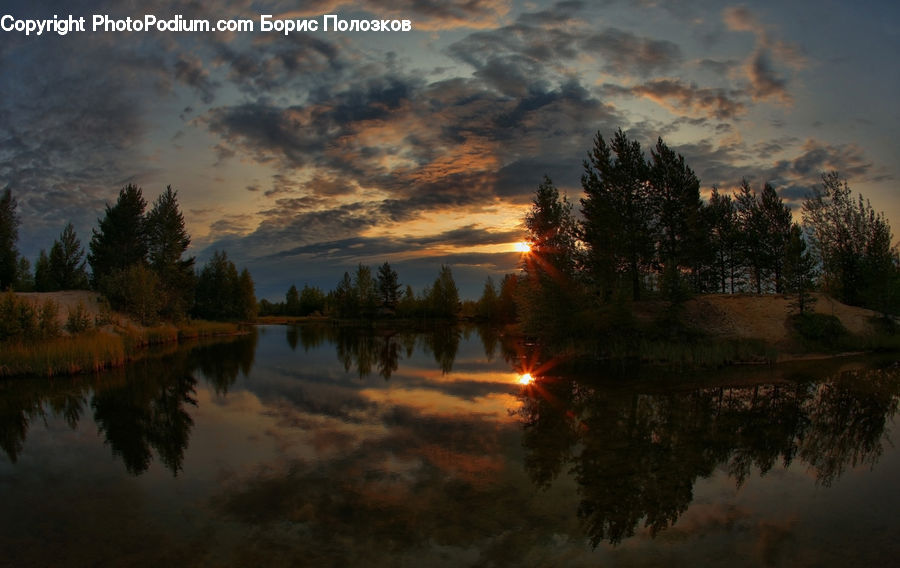 Dawn, Dusk, Red Sky, Sky, Sunrise, Sunset, Lake