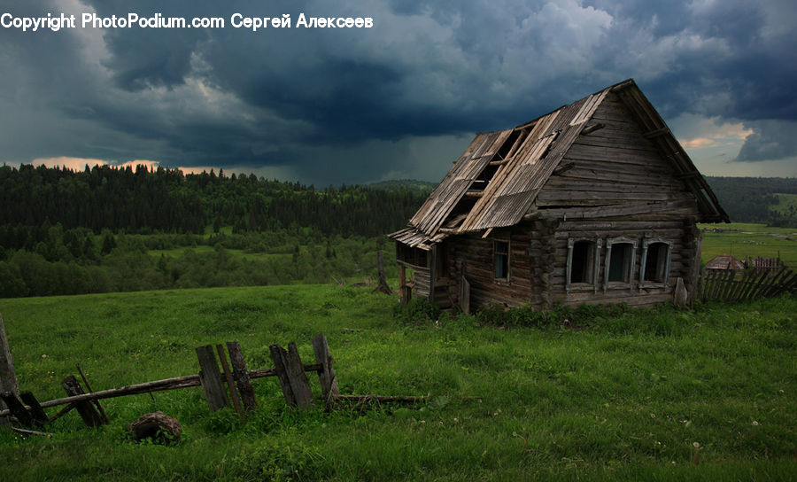 Cabin, Hut, Rural, Shack, Shelter, Field, Grass