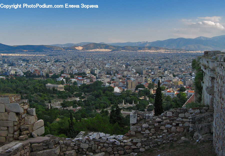 Aerial View, Fence, Wall, Rock, City, Downtown, Building