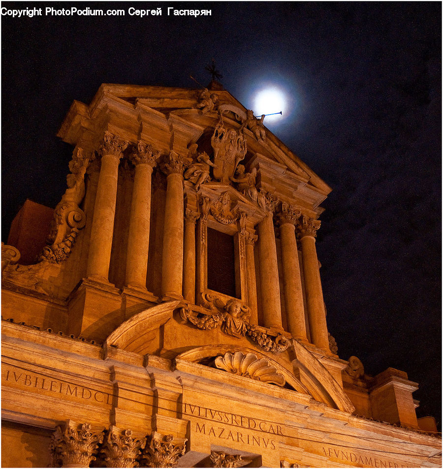 Architecture, Column, Parthenon, Temple, Worship, Night, Outdoors