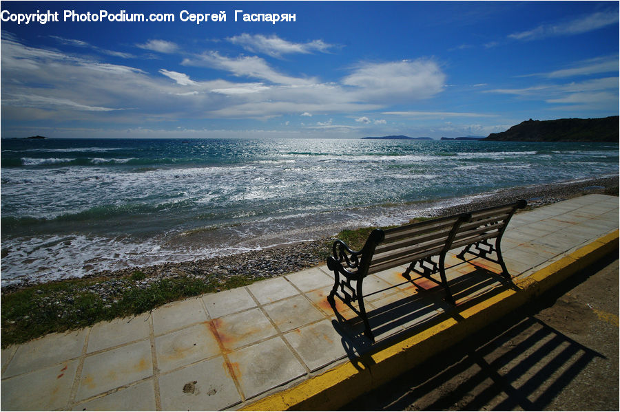 Bench, Beach, Coast, Outdoors, Sea, Water, Park Bench