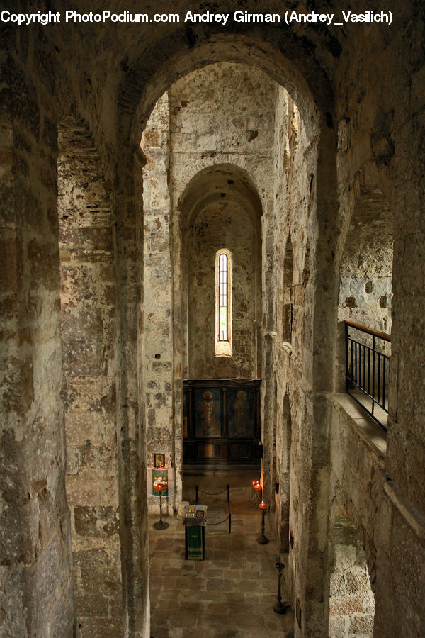 Aisle, Corridor, Crypt, Castle, Fort, Column, Pillar