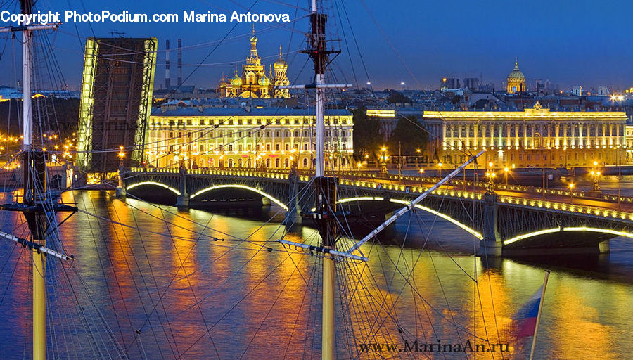 Bridge, City, Downtown, Urban, Architecture, Castle, Mansion