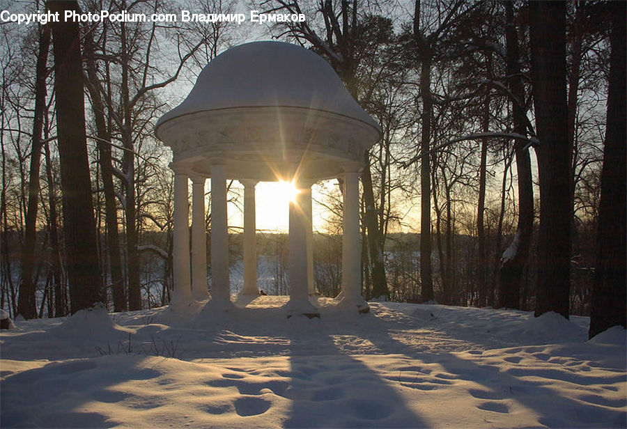 Gazebo, Column, Pillar, Ice, Outdoors, Snow, Architecture