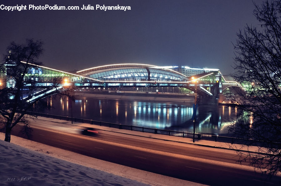 Bridge, Night, Outdoors, Freeway, Overpass, City, Downtown