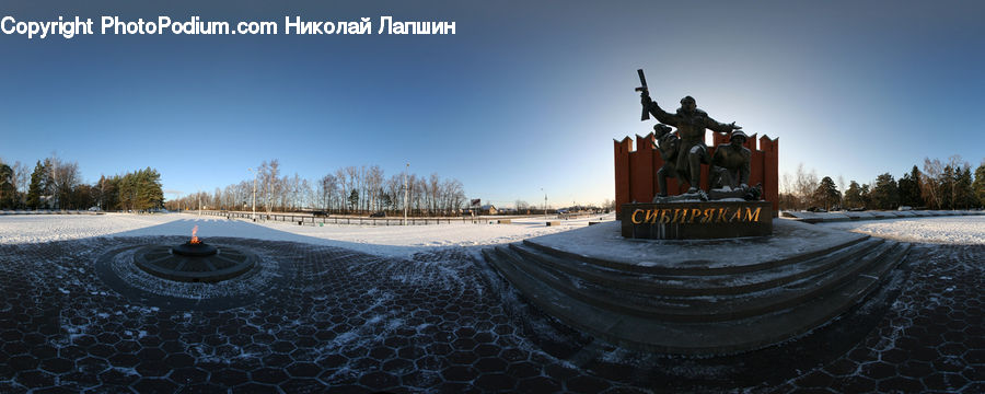 Bulldozer, Tractor, Vehicle, Fountain, Water, Road, Landscape
