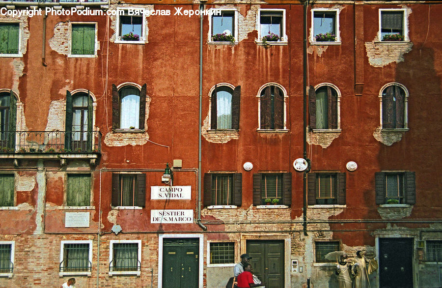 Door, Brick, Building, Apartment Building, High Rise, Window, Downtown