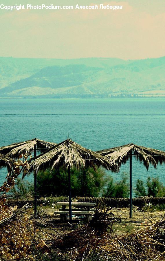 Park Bench, Coast, Outdoors, Sea, Water, Building, Hut