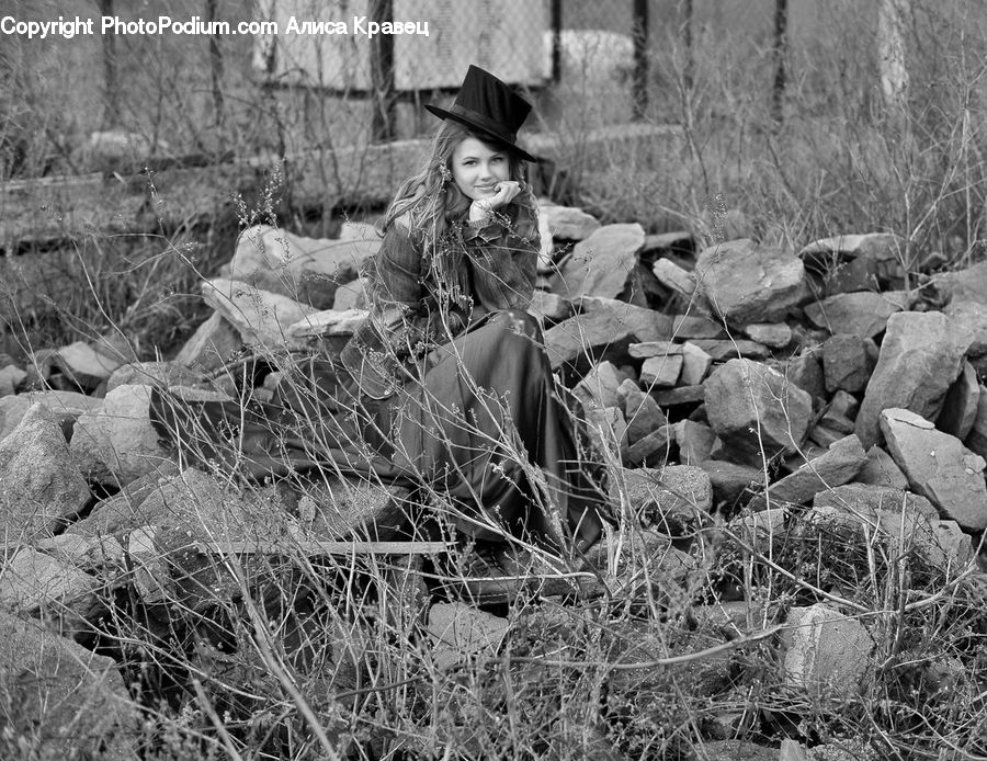 Rubble, Rock, Female, Person, Portrait, Outdoors