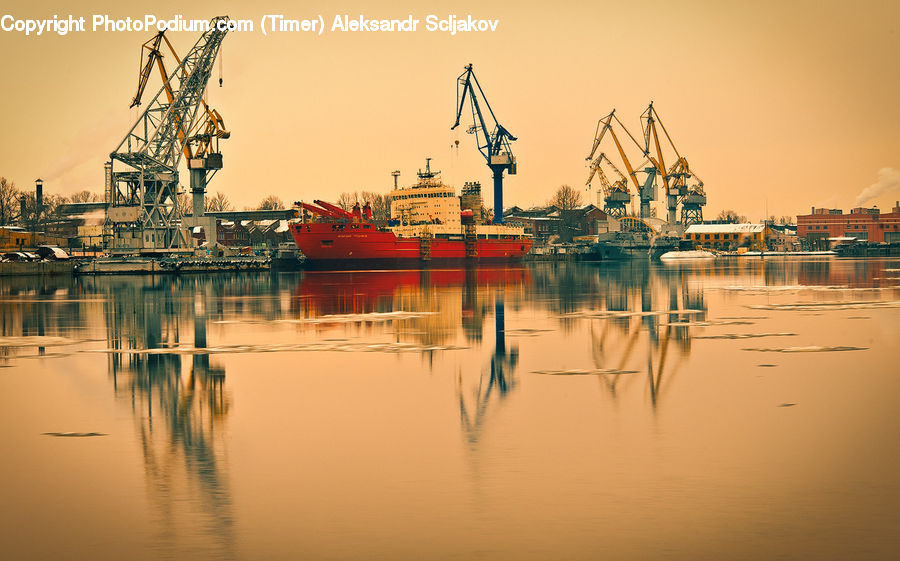 Constriction Crane, Ferry, Freighter, Ship, Tanker, Vessel, Dock