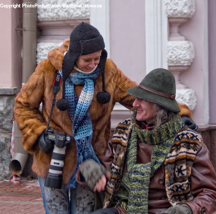 People, Person, Human, Clothing, Scarf, Coat, Overcoat