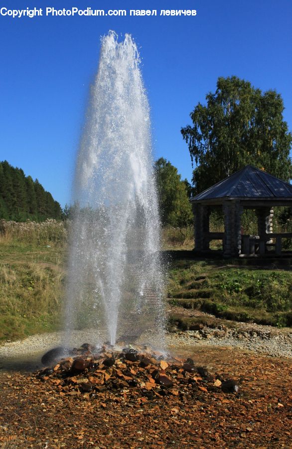 Eruption, Geyser, Outdoors, Water, Building, Shack, Shelter