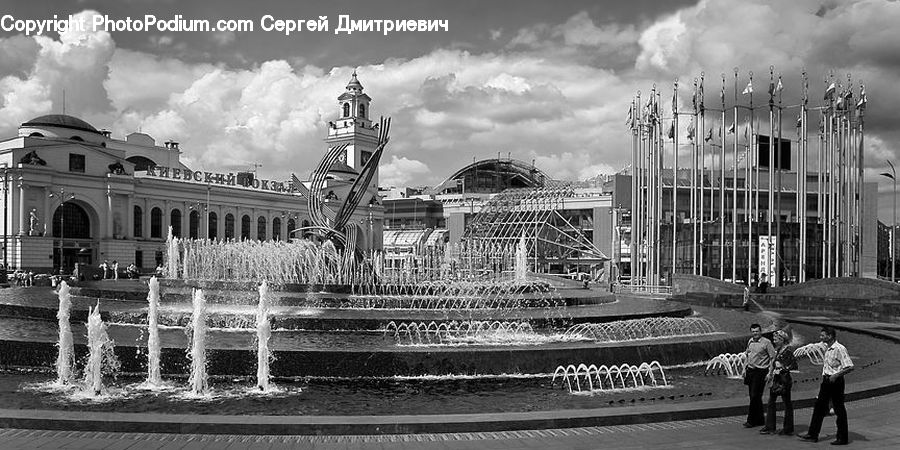 Fountain, Water, People, Person, Human, Architecture, Downtown