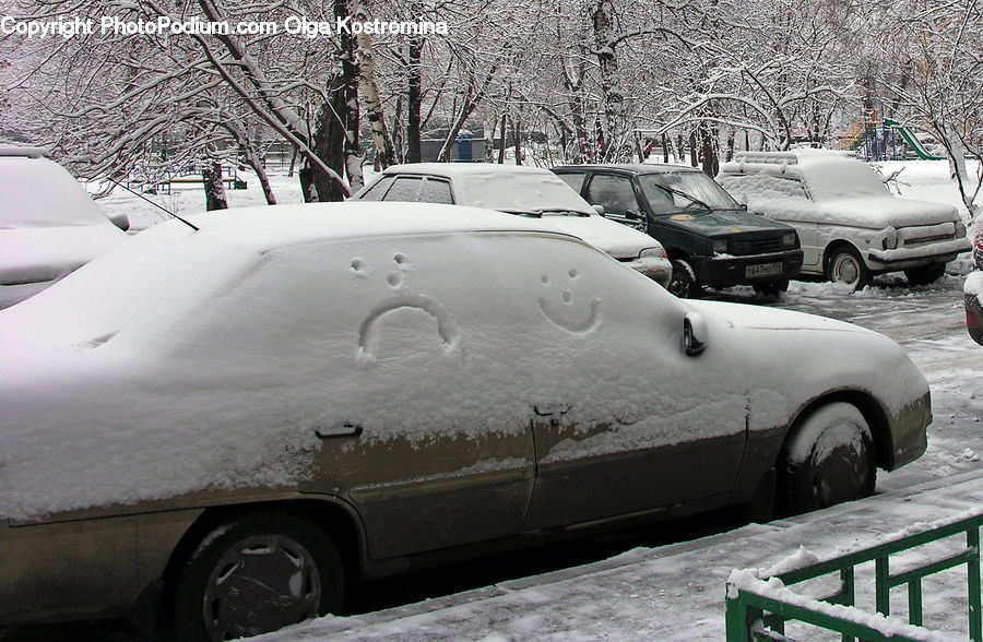 Ice, Outdoors, Snow, Parking, Parking Lot, Railing, Car