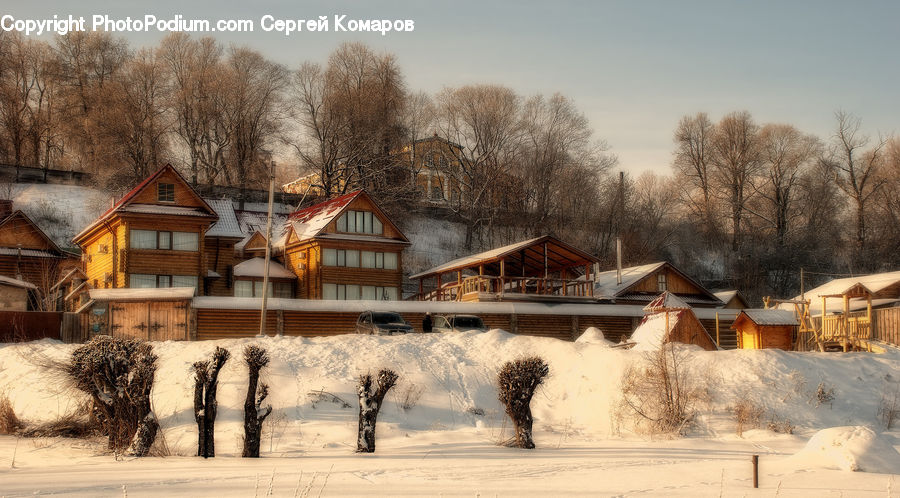 Ice, Outdoors, Snow, Building, Cottage, Housing, Yard