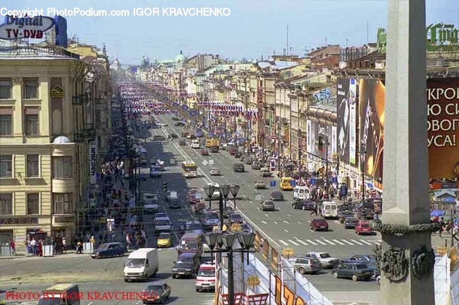Traffic Jam, Road, Street, Town, City, Downtown, Urban