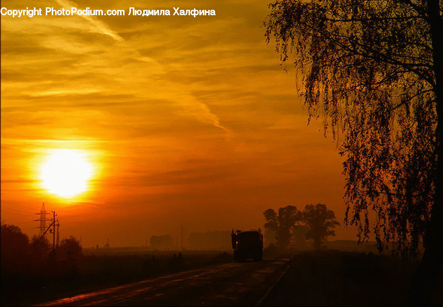Dawn, Dusk, Sky, Sunrise, Sunset, Dirt Road, Gravel