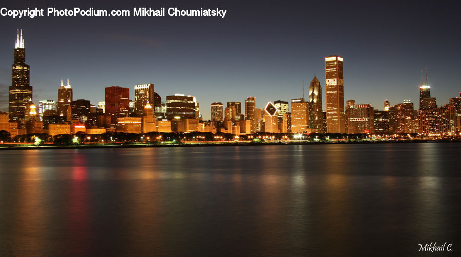 City, Downtown, Metropolis, Urban, Building, Night, Outdoors