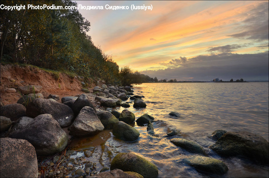 Rock, Coast, Outdoors, Sea, Water, Dawn, Dusk