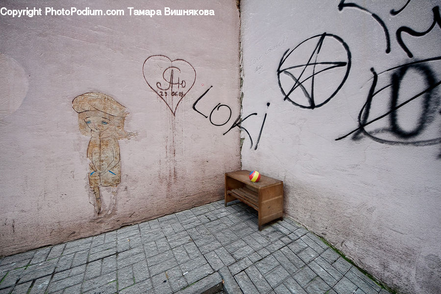 Bench, Art, Graffiti, Mural, Wall, Billiard Room, Furniture