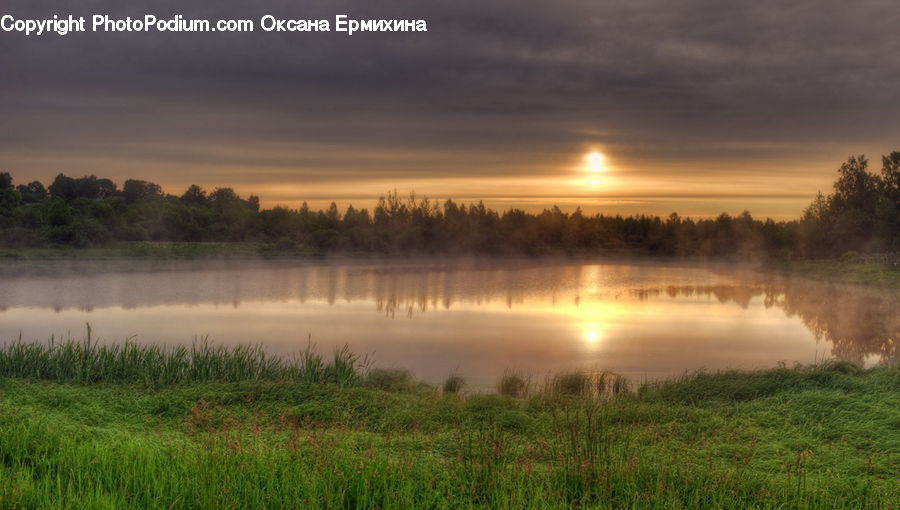 Dawn, Dusk, Sky, Sunrise, Sunset, Fog, Field