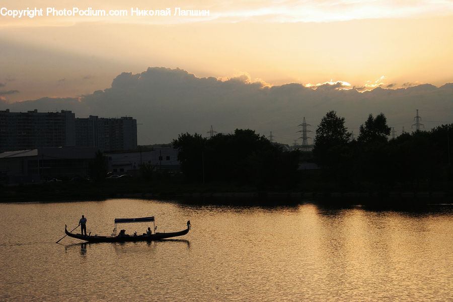 Boat, Canoe, Rowboat, Silhouette, Dawn, Dusk, Sky