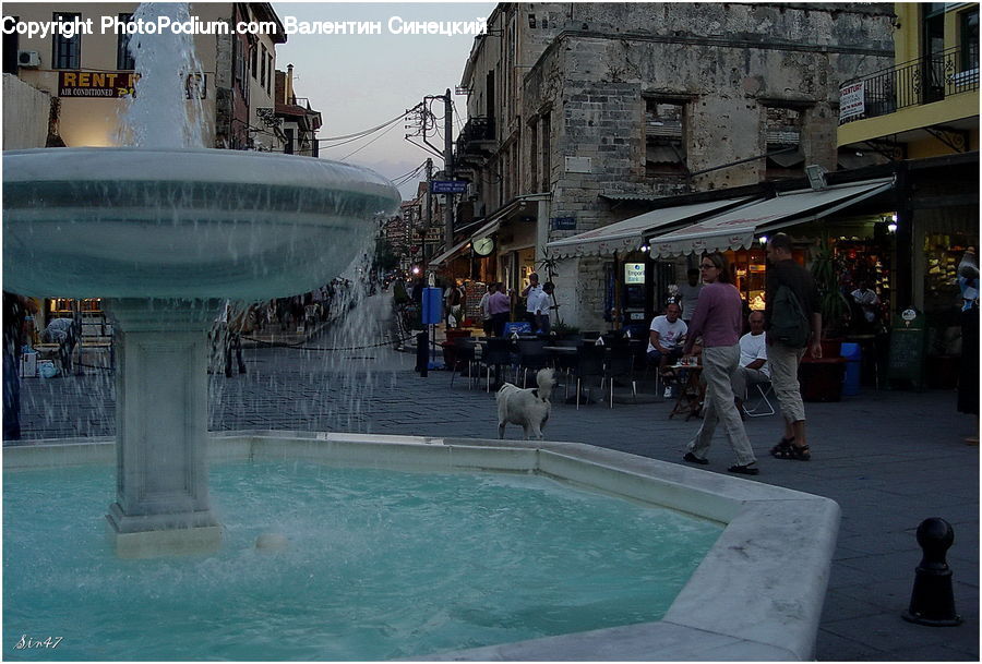 People, Person, Human, Sign, Fountain, Water, Balcony