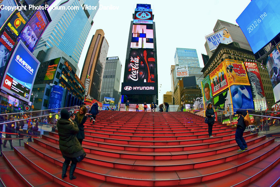 Human, People, Person, Fisheye, Billboard, City, Downtown