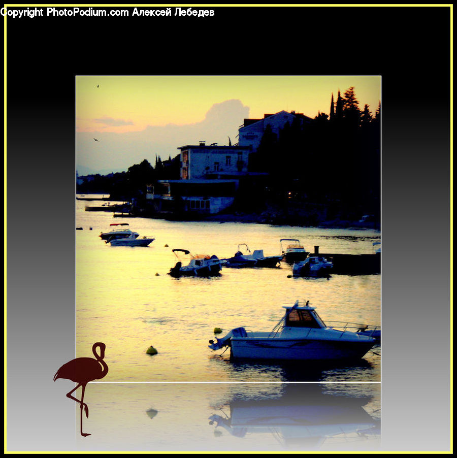 Boat, Watercraft, Collage, Poster, Dusk, Outdoors, Sky